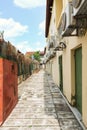 Narrow pathway behind the alley of Malaysian houses