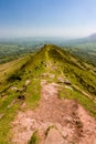 A narrow ridge in green, hilly, rural terrain. Cat`s Back, Herefordshire, England Royalty Free Stock Photo