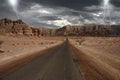 Narrow road through the desert in Israel.