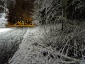 Narrow road under the lamp in autumn