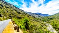 The narrow and scenic Bainskloof Pass through the Witte River or Witrivier Canyon between the towns Ceres and Wellington Royalty Free Stock Photo