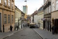 A narrow scenic street in the central part of Zagreb city, Croatia