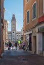 The narrow shopping street in Privas in the Ardeche region of France