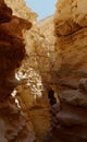 Narrow slot between two rocks in Barak Canyon, Israel