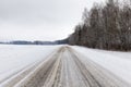 narrow snow-covered winter road for car traffic