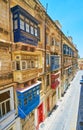 The narrow St Dominic street in Valletta, Malta