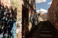 Narrow staircase next to a ruined old building, Vilnius, Lithuania