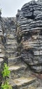 Narrow stairs at Pancake rocks, near Fox Glacier, Popular Tourist destination in New Zealand