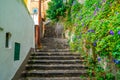 Narrow stairs and streets in the tourist village of Positano, Amalfi coas