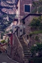 Narrow stairs and streets in the tourist village of Positano, Amalfi coast, Italy Royalty Free Stock Photo