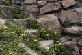 Narrow staircase along the old wall with large stones