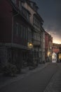 Street through a German neighborhood at night Royalty Free Stock Photo