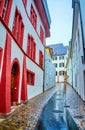 Narrow street in Altstadt Grossbasel district of Basel, Switzerland Royalty Free Stock Photo