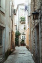 narrow street, ancient architecture, history, Budva. Journey to Montenegro Royalty Free Stock Photo