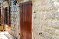 The narrow street of the authentic old town of Perast, Montenegro. Royalty Free Stock Photo