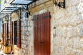 The narrow street of the authentic old town of Perast, Montenegro. Royalty Free Stock Photo