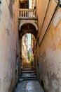 Narrow street and balcony in Korcula Royalty Free Stock Photo