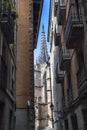 Narrow Street in Barcelona, Spain Royalty Free Stock Photo