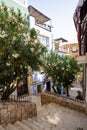 Narrow street in Barrio Santa Cruz in Alicante, Costa Blanca, Spain