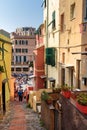 Narrow street in Boccadasse is small fishing village. Genoa. Italy Royalty Free Stock Photo