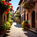 Narrow street in Bologna, Emilia Romagna, Italy