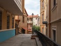 Narrow street between brick houses in old Tbilisi Royalty Free Stock Photo