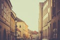 Narrow street in Buda district of Budapest, Hungary in the sunset Royalty Free Stock Photo