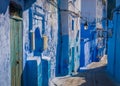 Narrow blue street in Chefchaouen, Medina, Morocco Royalty Free Stock Photo