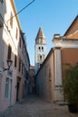 Narrow street by the church in Zadar, Croatia Royalty Free Stock Photo