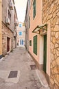 Narrow street in city Vodice. Royalty Free Stock Photo