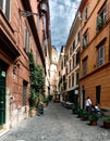 Narrow street of cobblestones typical of Rome called