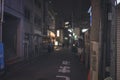 Narrow street in the dark, city of Tokyo Japan