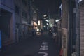 Narrow street in the dark, city of Tokyo Japan
