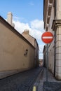 Narrow street and a do not enter traffic sign Royalty Free Stock Photo