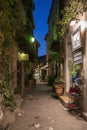 Narrow street with flowers in the old town Mougins in France. Ni Royalty Free Stock Photo