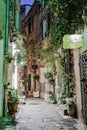 Narrow street with flowers in the old town Mougins in France. Ni Royalty Free Stock Photo