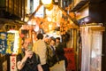 Shinjuku,Tokyo / Japan - October 7, 2018: a narrow street of food restaurants in Shinjuku night life