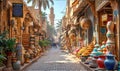 The narrow street of the Grand Bazaar in India, traditional ceramics, carpets, spices and souvenirs