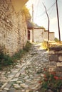 Narrow street in Historic city of Berat in Albania, World Heritage Site by UNESCO Royalty Free Stock Photo