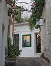 Narrow street in historical center of Cadaques, Spain