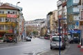 Narrow street of istanbul. houses and cars in istanbul. city in turkey