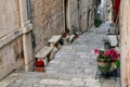 Narrow street in Korcula old town, Croatia Royalty Free Stock Photo