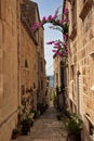 Narrow street of Korcula town in Croatia Royalty Free Stock Photo