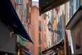 Narrow street with a lantern in the old town in Nice France Royalty Free Stock Photo