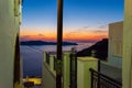 Street to Santorini Caldera at sunset Fira Cyclades Greece Royalty Free Stock Photo