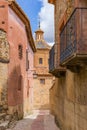 Narrow street leading to the historic church in Albarracin Royalty Free Stock Photo