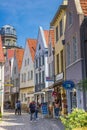 Narrow street with little shops in Schnoor neighbourhood of Bremen