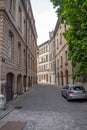 The narrow street between medieval europe style buildings