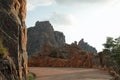 Narrow street between the mountains of Corsica