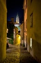 Narrow street during the night, Cesky Krumlov, Czech Republic Royalty Free Stock Photo